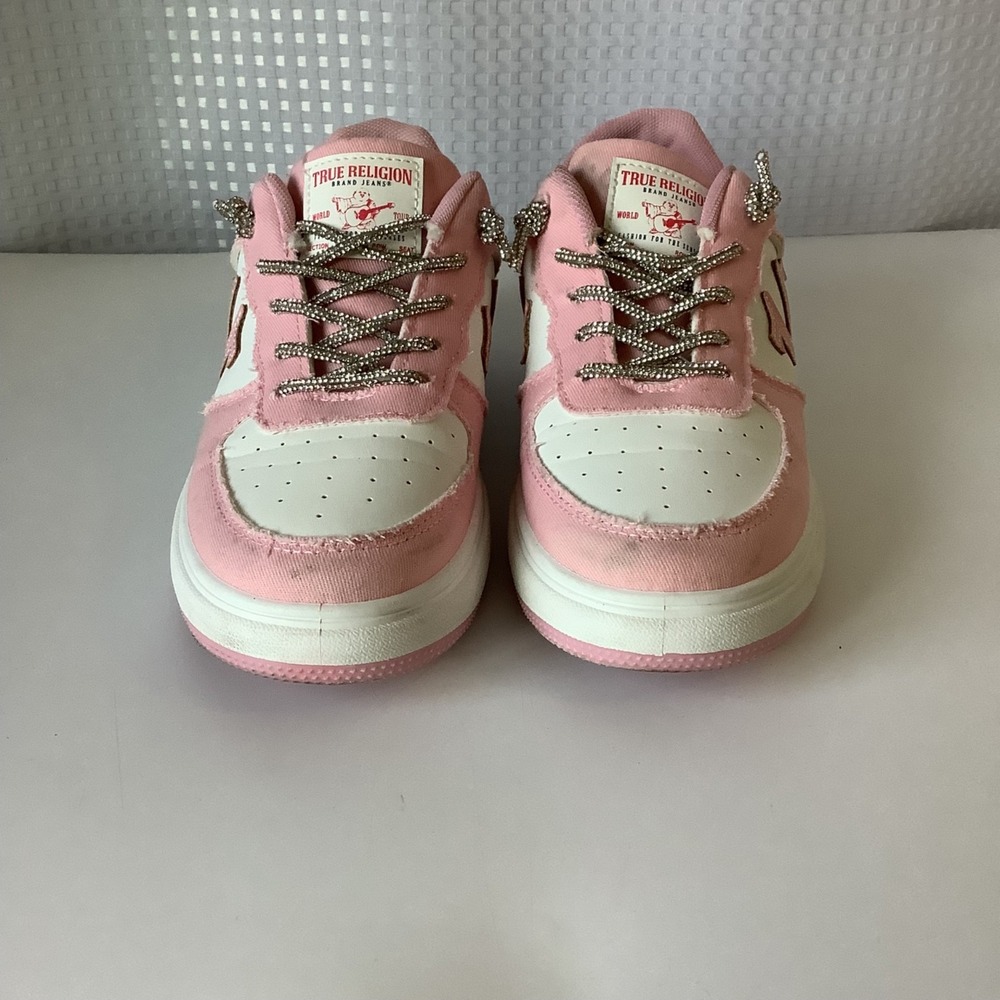 True Religion Allison Sneaker Rhinestone Sparkle Laces Pink White Womens Size 7M - Picture 3 of 16